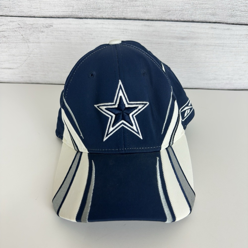 Vintage Reebok Dallas‎ Cowboys Hat Cap Mens Fitted One Size White Blue NFL 03'